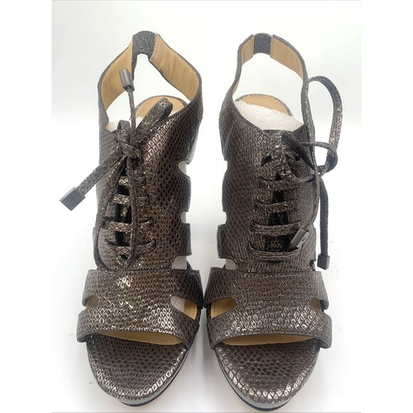 Coach Women’s Moreen Metallic Pewter Leather Y2K Vintage Heels Sandals Size 8B - Picture 3 of 13